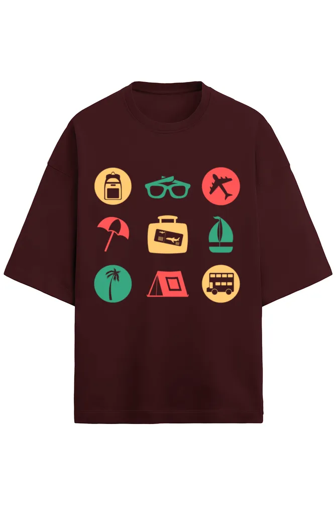 Unisex Terry Oversized Tee – Travel Icons Edition