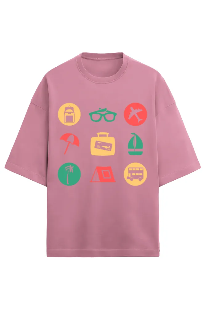 Unisex Terry Oversized Tee – Travel Icons Edition