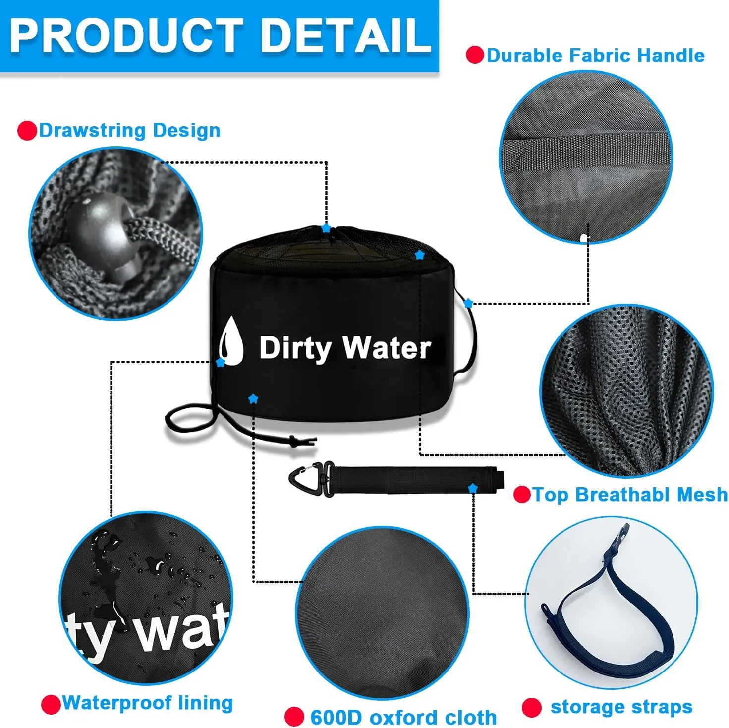 UNXMRFF 1-Pack Yellow Waterproof RV Hose Storage Bags with Drawstring Mesh Top, RV Utility bag, Sewer Hose Bag, Camper Tools Accessories Bag for Electrical Cords, Black/Fresh Water Hoses