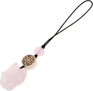 Uonlytech Little Fox Phone Strap Pendants Agate Jade Phone Lanyard Key Chain for Xmas Car Key Purse Phone Charm Bag Hanging Decoration Pink