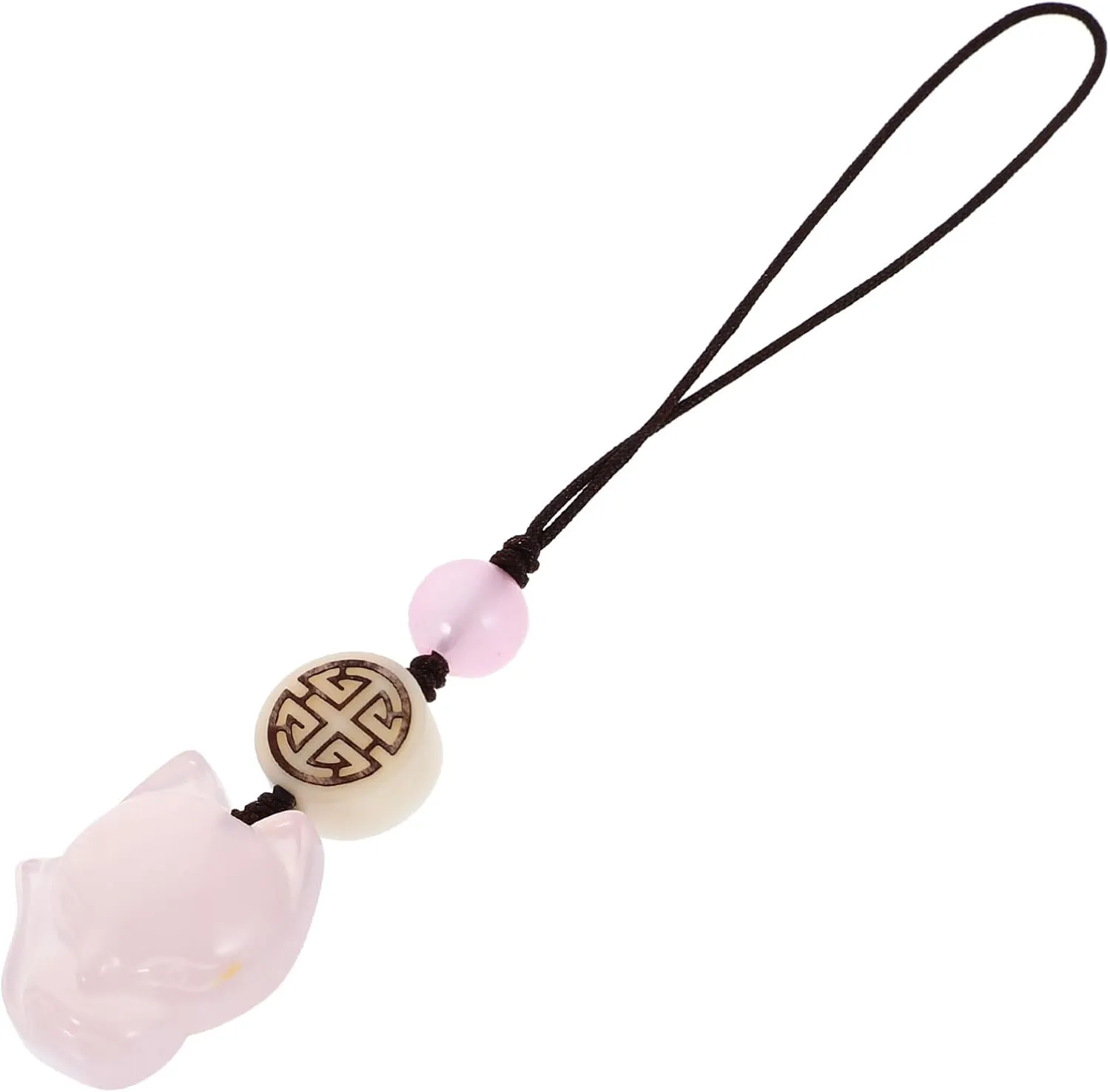 Uonlytech Little Fox Phone Strap Pendants Agate Jade Phone Lanyard Key Chain for Xmas Car Key Purse Phone Charm Bag Hanging Decoration Pink