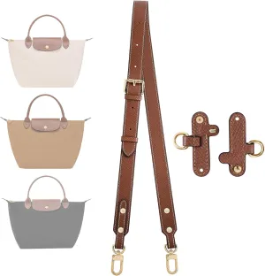 Upgraded Leather Shoulder Strap for Longchamp Le Pliage S Bag Strap Kit Handbags Crossbody Adjustable Shoulder Strap (Brown)