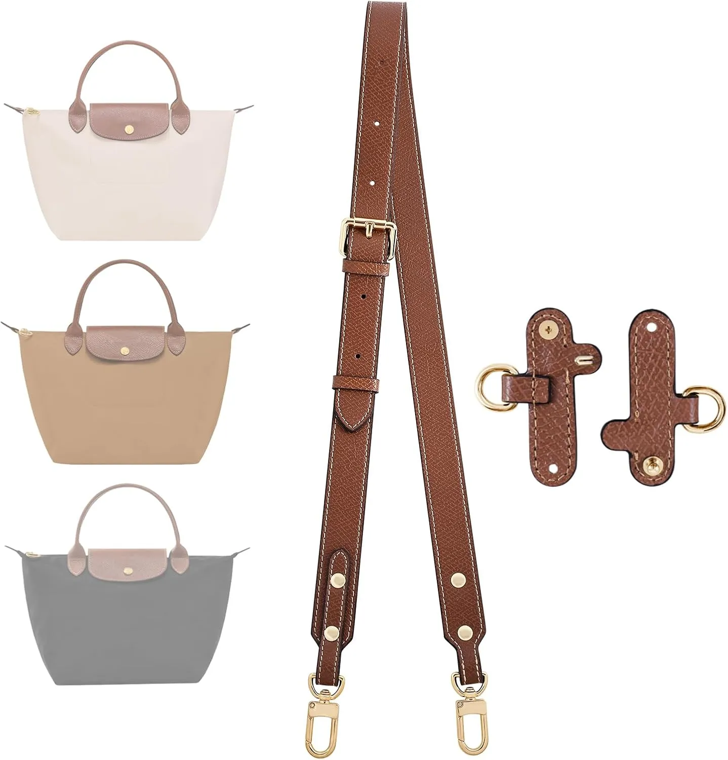 Upgraded Leather Shoulder Strap for Longchamp Le Pliage S Bag Strap Kit Handbags Crossbody Adjustable Shoulder Strap (Brown)
