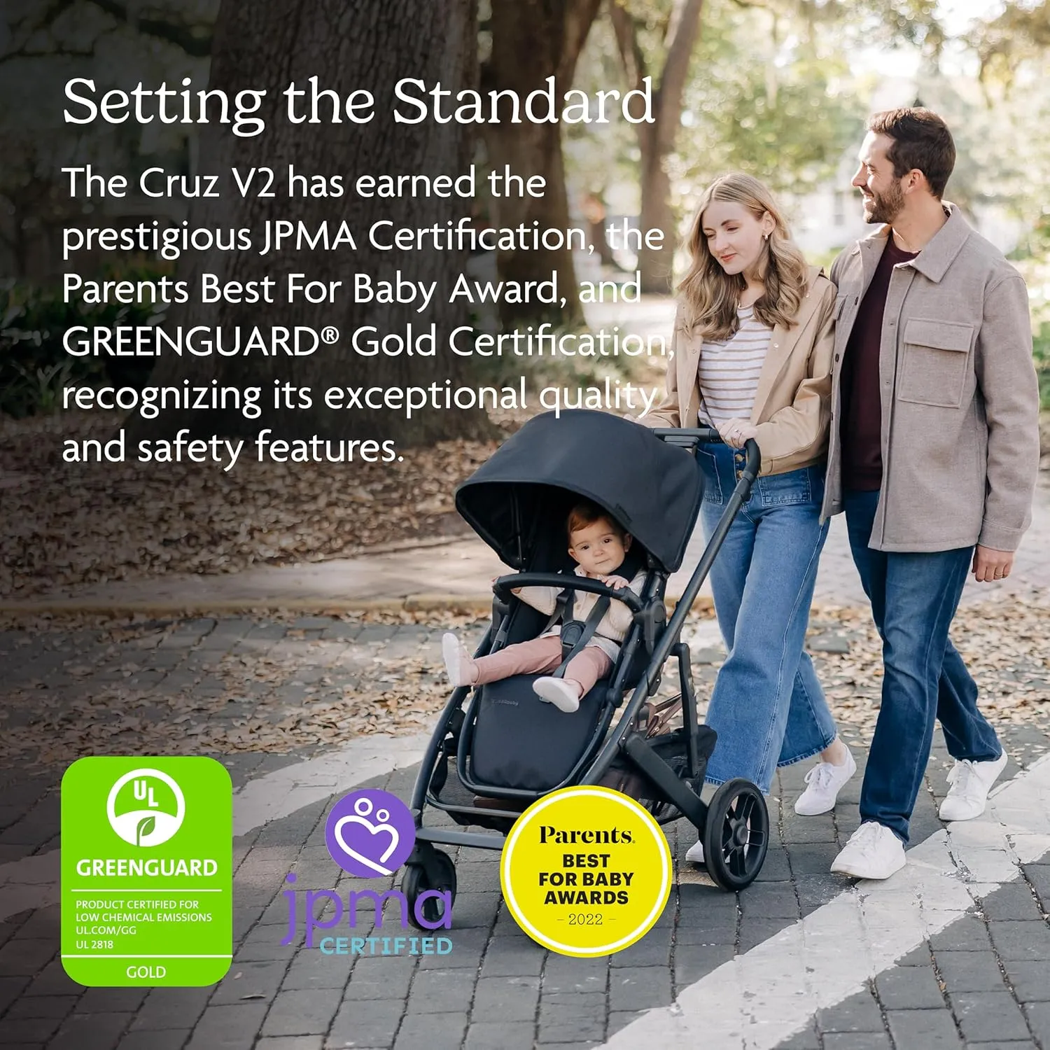 UPPAbaby Cruz V2 Stroller/Full-Featured Stroller with Travel System Capabilities/Toddler Seat, Bumper Bar, Bug Shield, Rain Shield Included/Anthony (White Grey Chenille/Carbon Frame/Chestnut Leather)