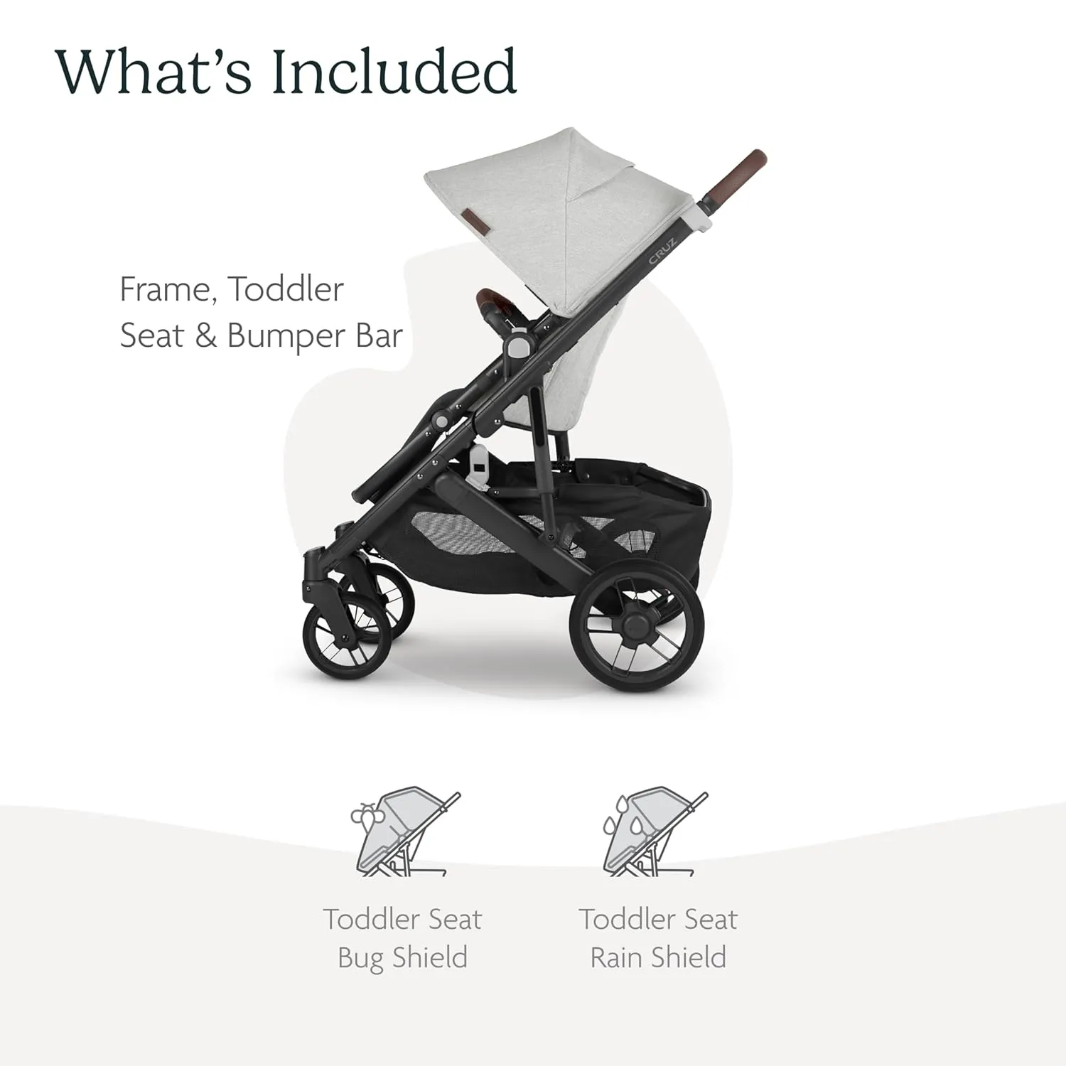 UPPAbaby Cruz V2 Stroller/Full-Featured Stroller with Travel System Capabilities/Toddler Seat, Bumper Bar, Bug Shield, Rain Shield Included/Anthony (White Grey Chenille/Carbon Frame/Chestnut Leather)