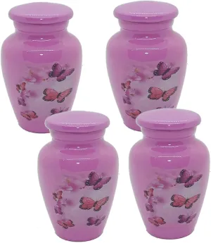 UR Keepsake Urn Set of 4- Purple & Pink Butterfly Keepsake Cremation Urn for Human Ashes with Velvet Box & 4 Velvet Bag-Mini Keepsake Urn - Affordable Keepsake Urn (3 cu.in x 4pcs)