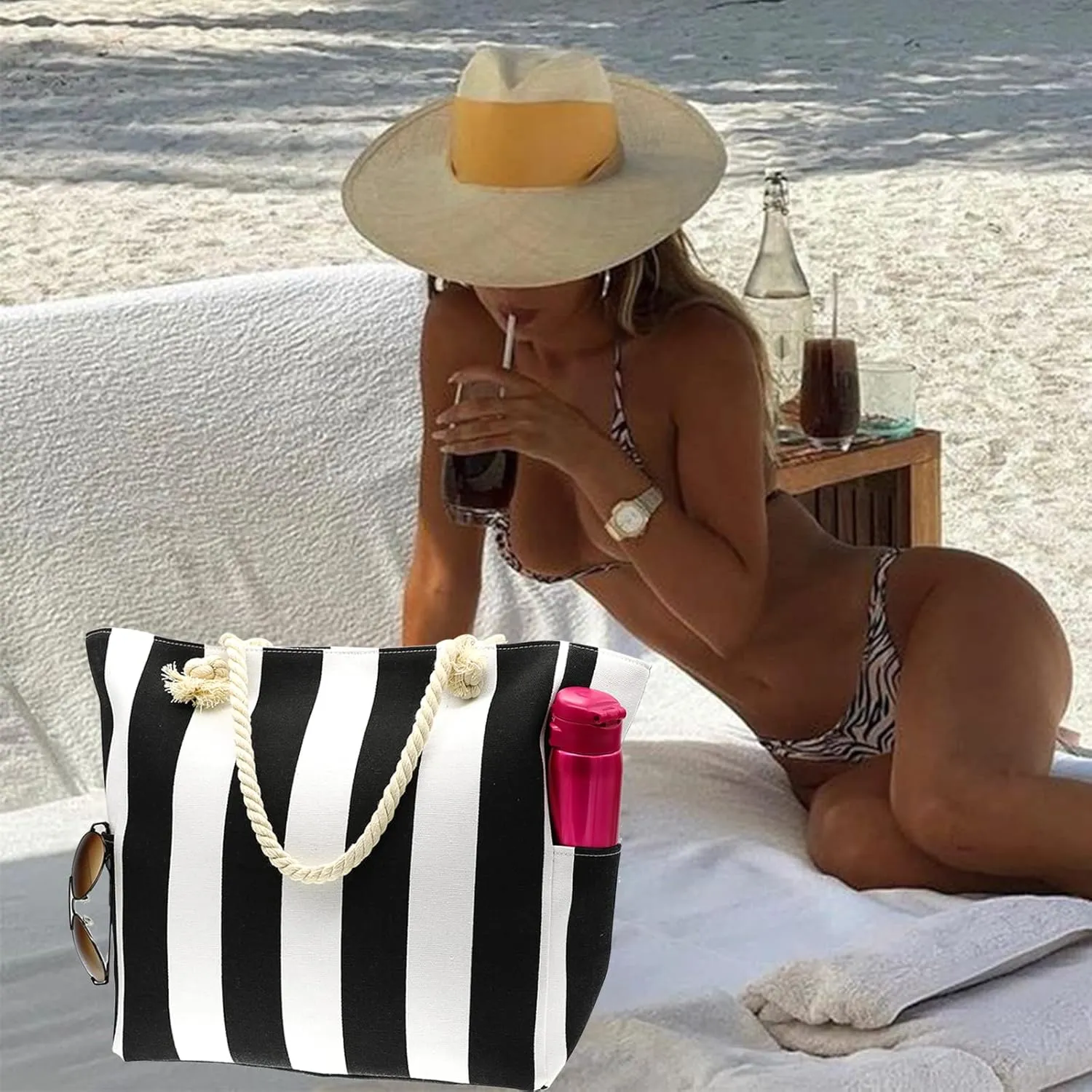 utop Large Beach bag for Women Straw Beach Tote Bags Cotton Rope Handles Durable Lightweight with Large Capacity Bags