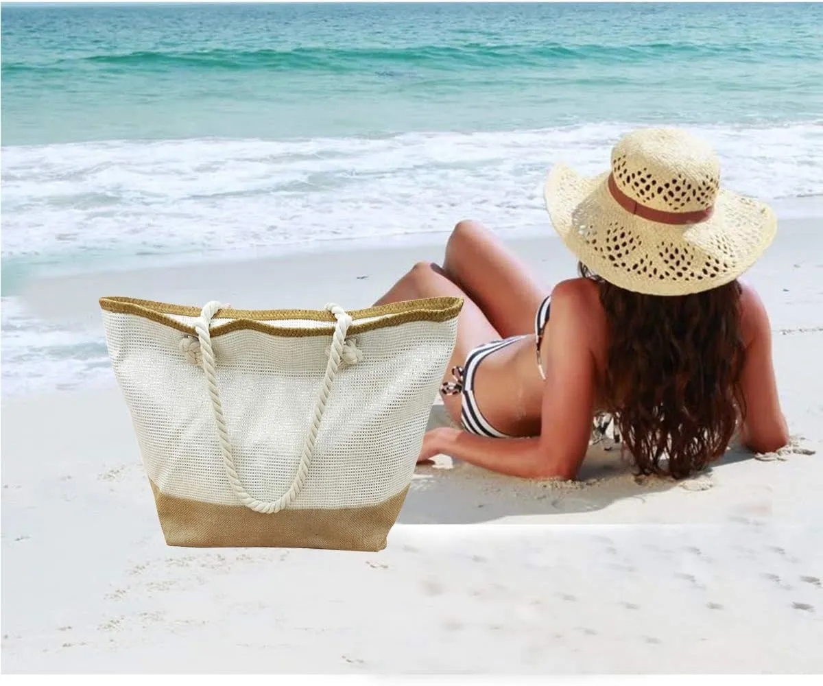 utop Large Beach bag for Women Straw Beach Tote Bags Cotton Rope Handles Durable Lightweight with Large Capacity Bags