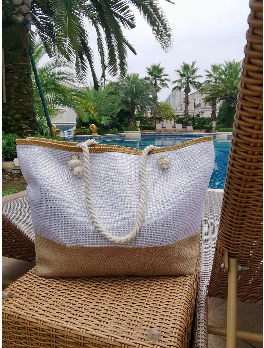 utop Large Beach bag for Women Straw Beach Tote Bags Cotton Rope Handles Durable Lightweight with Large Capacity Bags