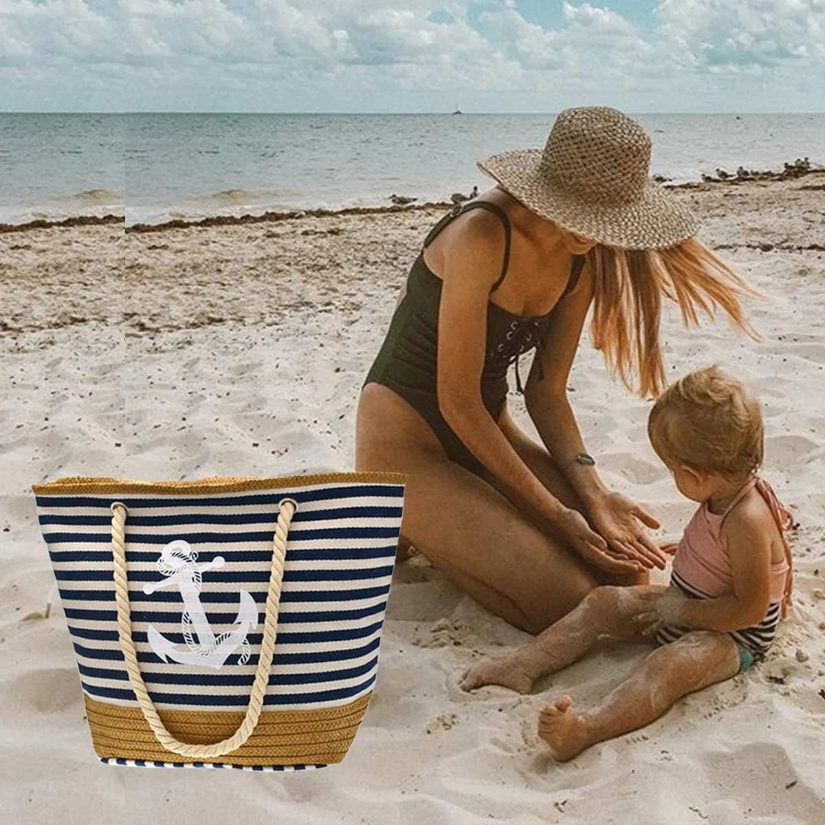 utop Large Beach bag for Women Straw Beach Tote Bags Cotton Rope Handles Durable Lightweight with Large Capacity Bags