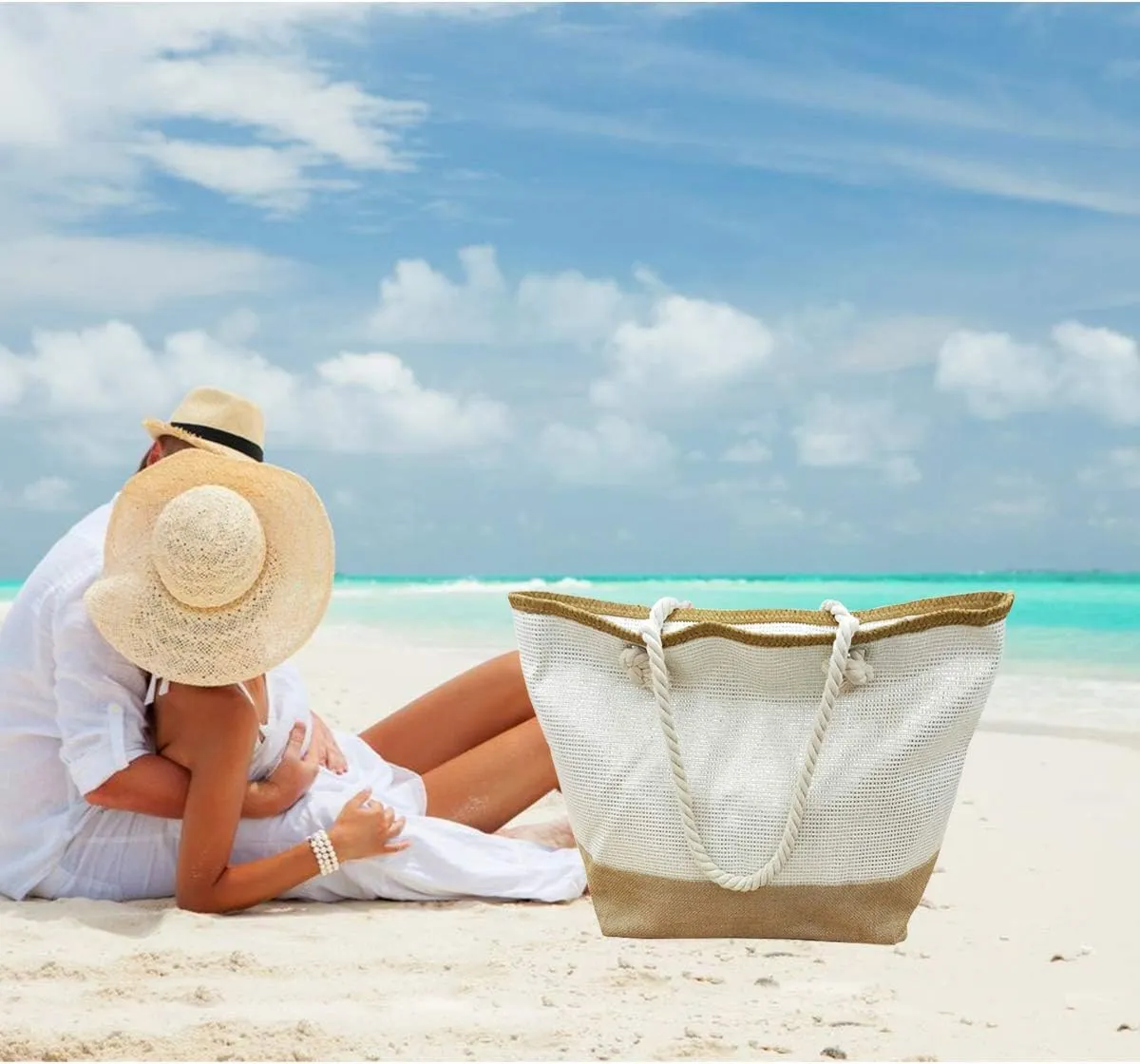 utop Large Beach bag for Women Straw Beach Tote Bags Cotton Rope Handles Durable Lightweight with Large Capacity Bags