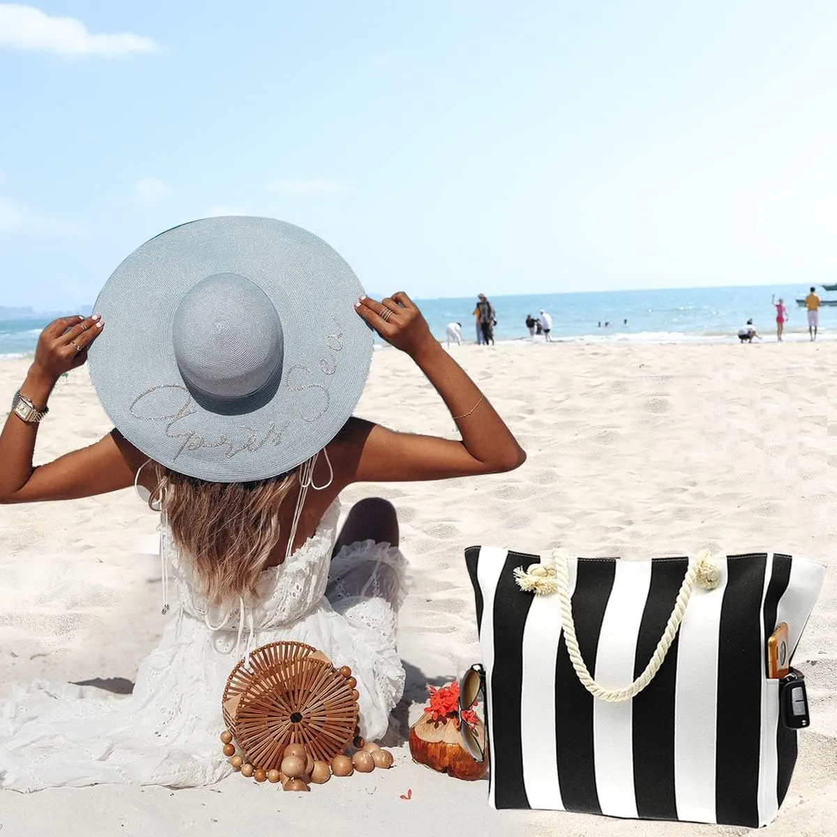 utop Large Beach bag for Women Straw Beach Tote Bags Cotton Rope Handles Durable Lightweight with Large Capacity Bags