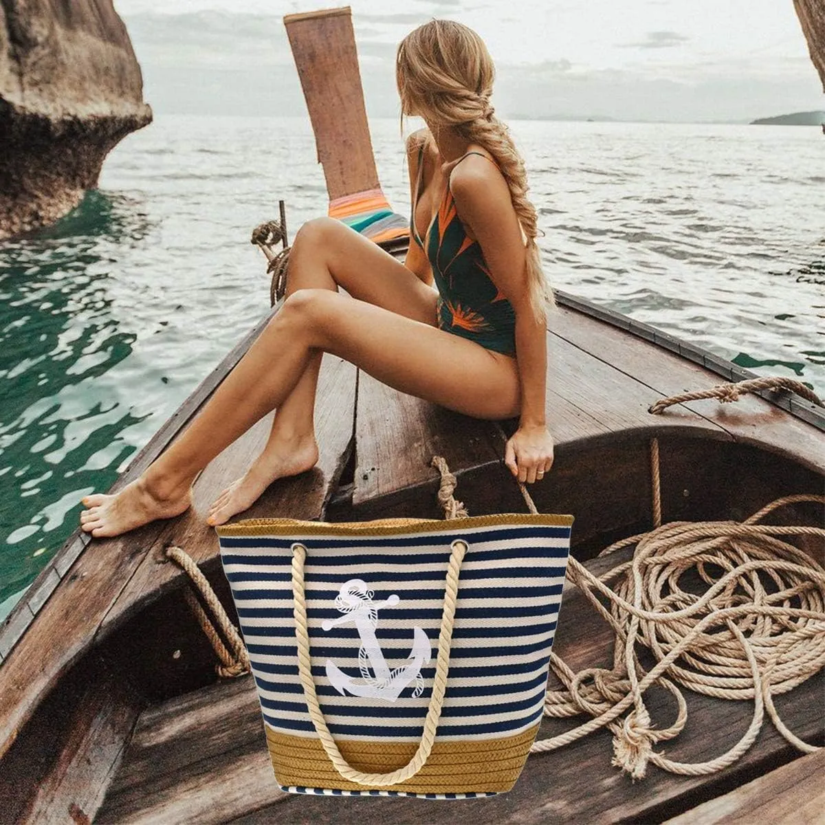 utop Large Beach bag for Women Straw Beach Tote Bags Cotton Rope Handles Durable Lightweight with Large Capacity Bags