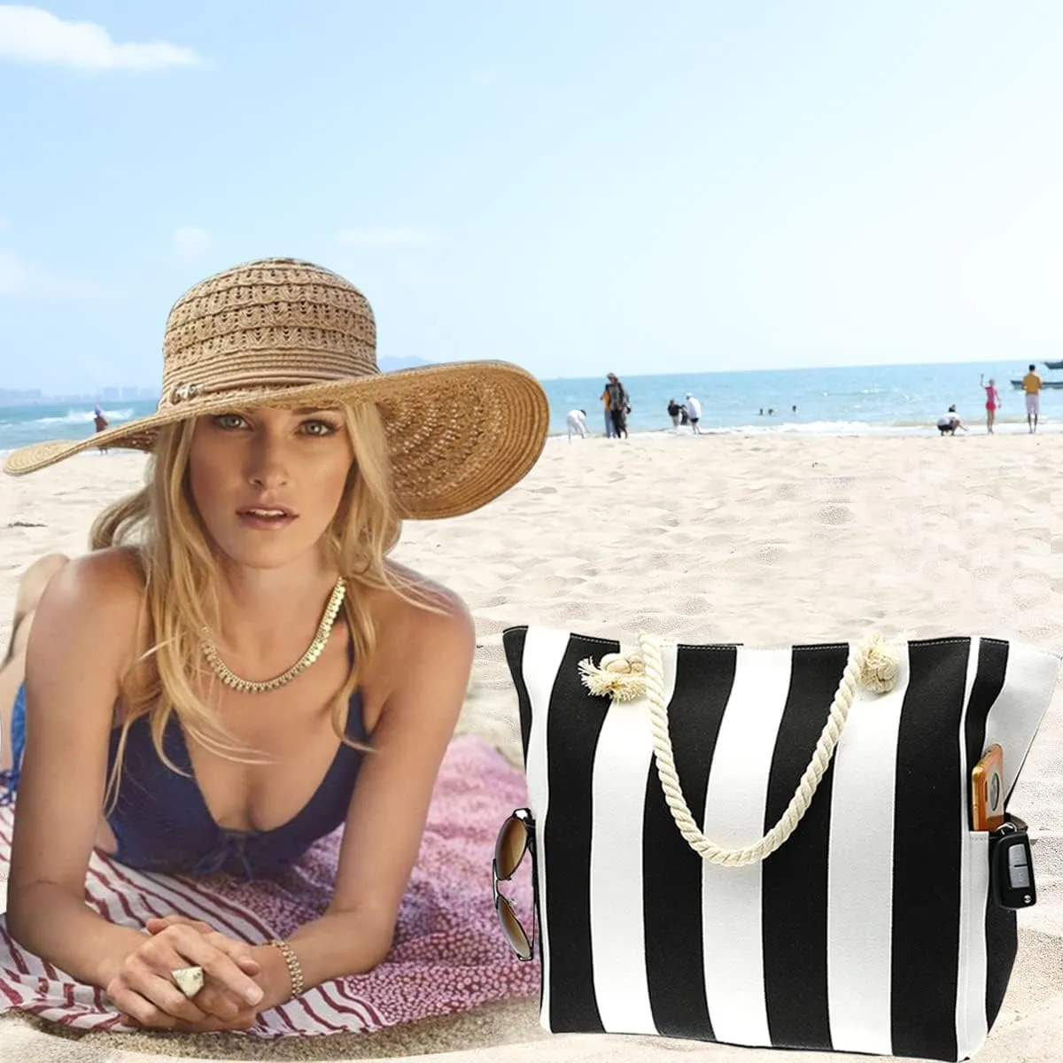 utop Large Beach bag for Women Straw Beach Tote Bags Cotton Rope Handles Durable Lightweight with Large Capacity Bags