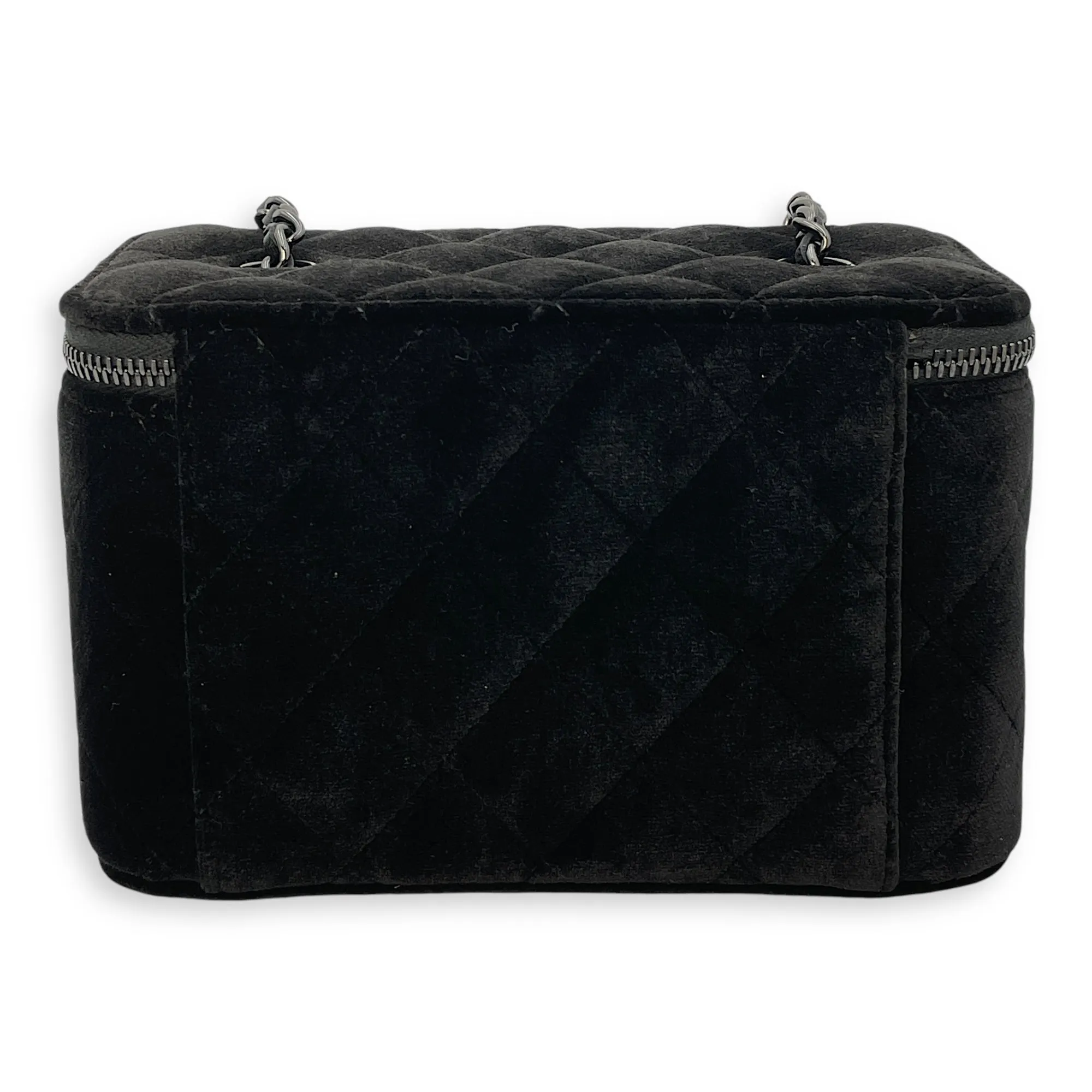 Vanity Black Crossbody Bag in Velvet, Silver hardware