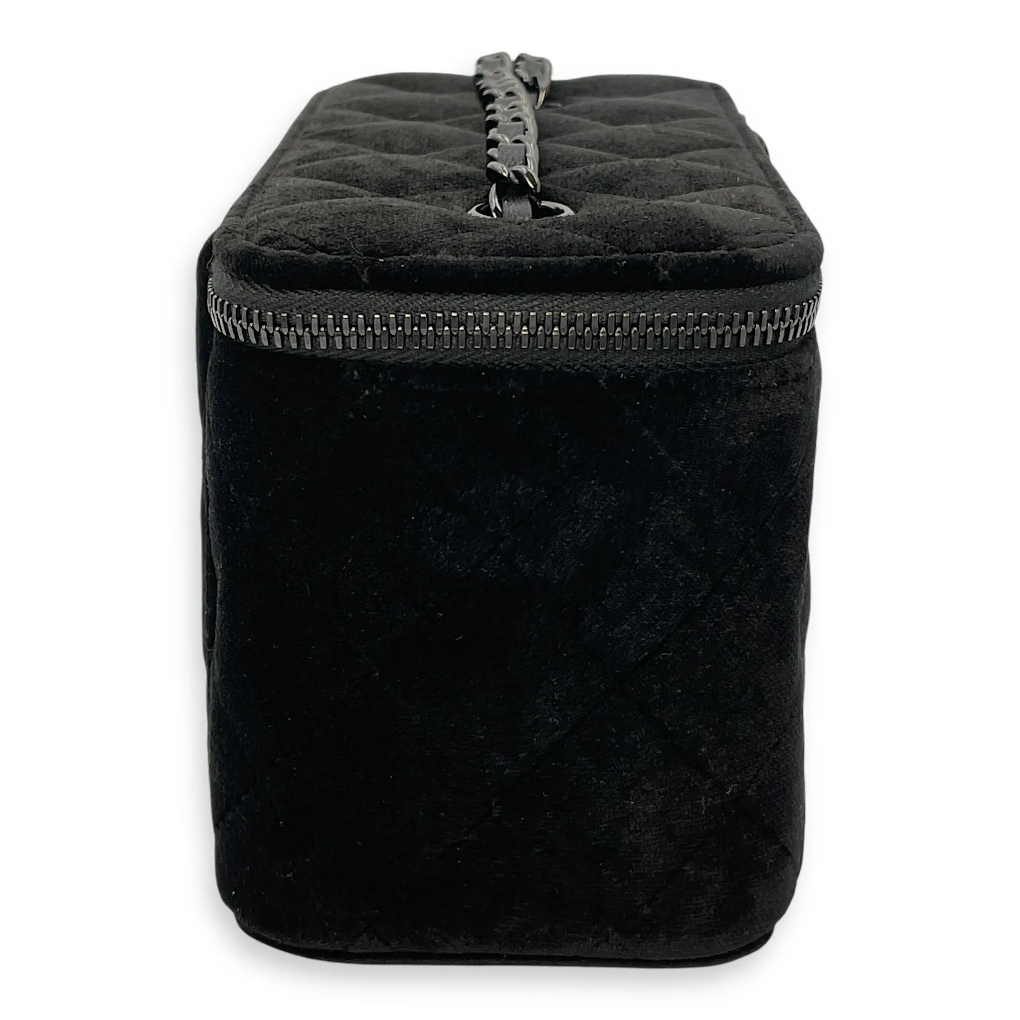 Vanity Black Crossbody Bag in Velvet, Silver hardware