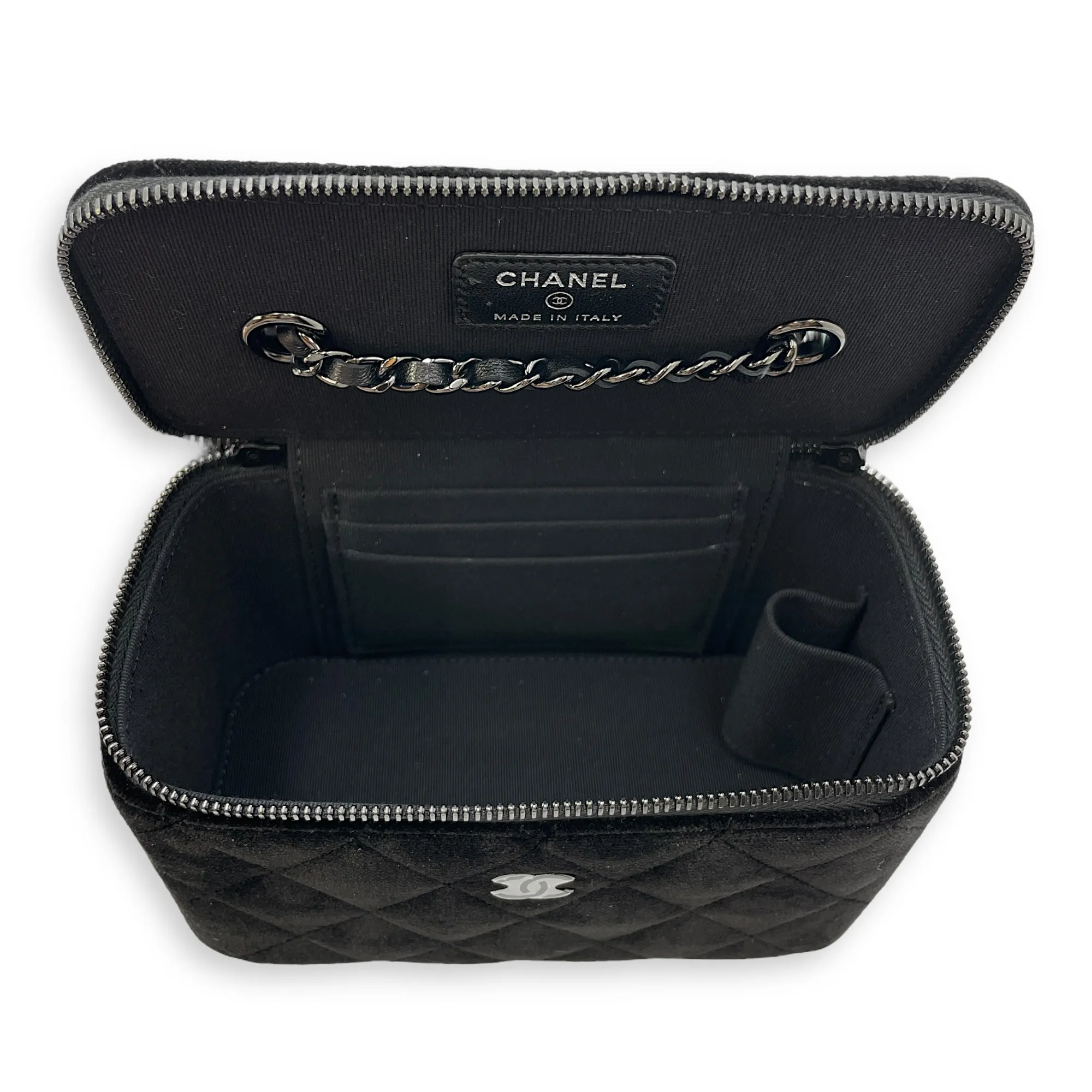 Vanity Black Crossbody Bag in Velvet, Silver hardware