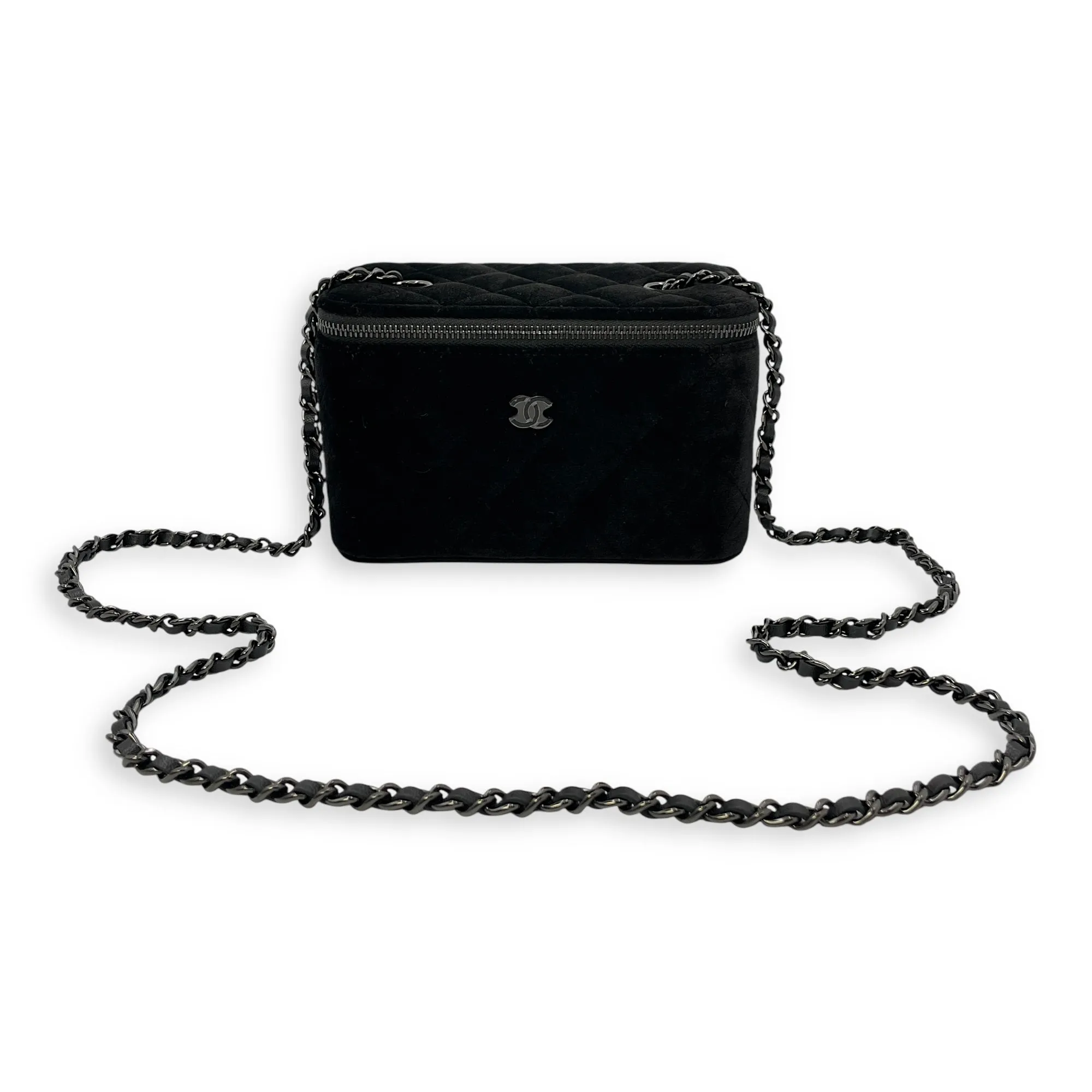 Vanity Black Crossbody Bag in Velvet, Silver hardware