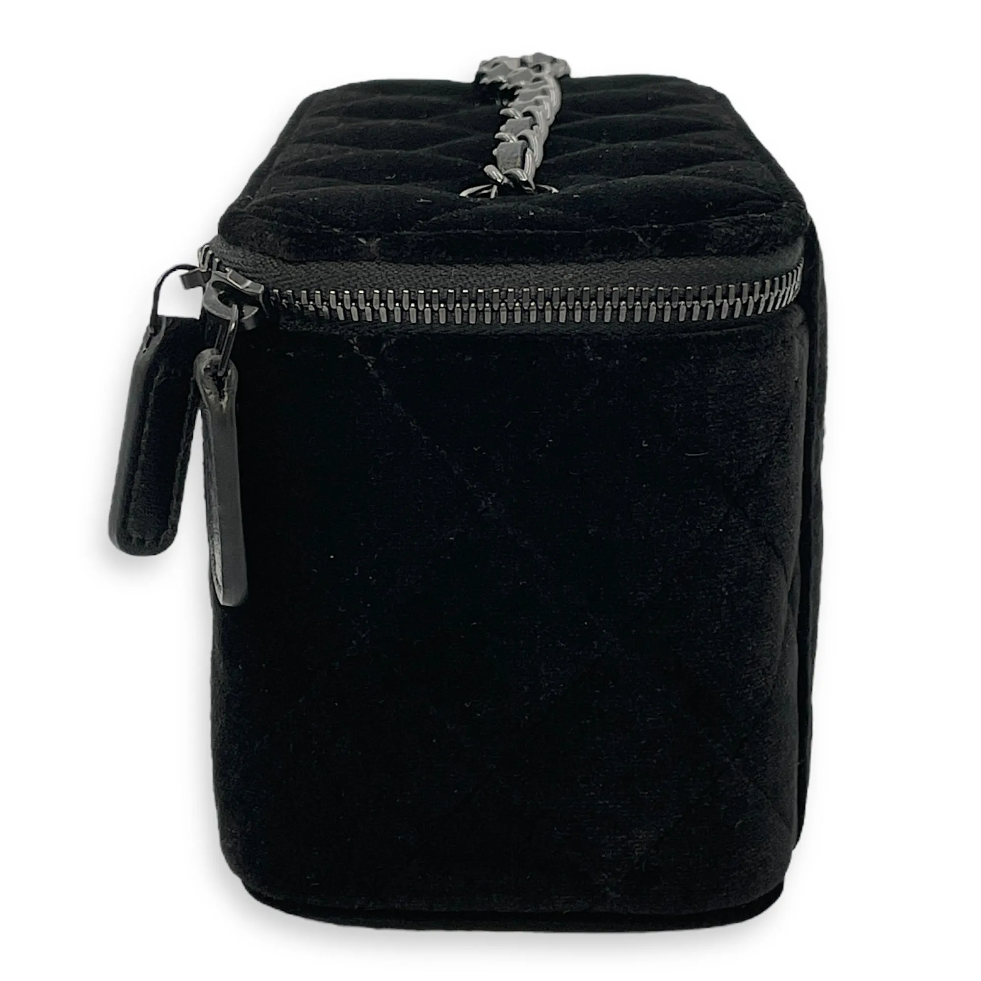 Vanity Black Crossbody Bag in Velvet, Silver hardware