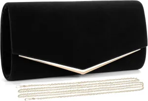 Velvet Clutch Bag for Women Black Formal Evening Bag Wedding Purse Red Suede Prom Cocktail Party Handbag with Chain