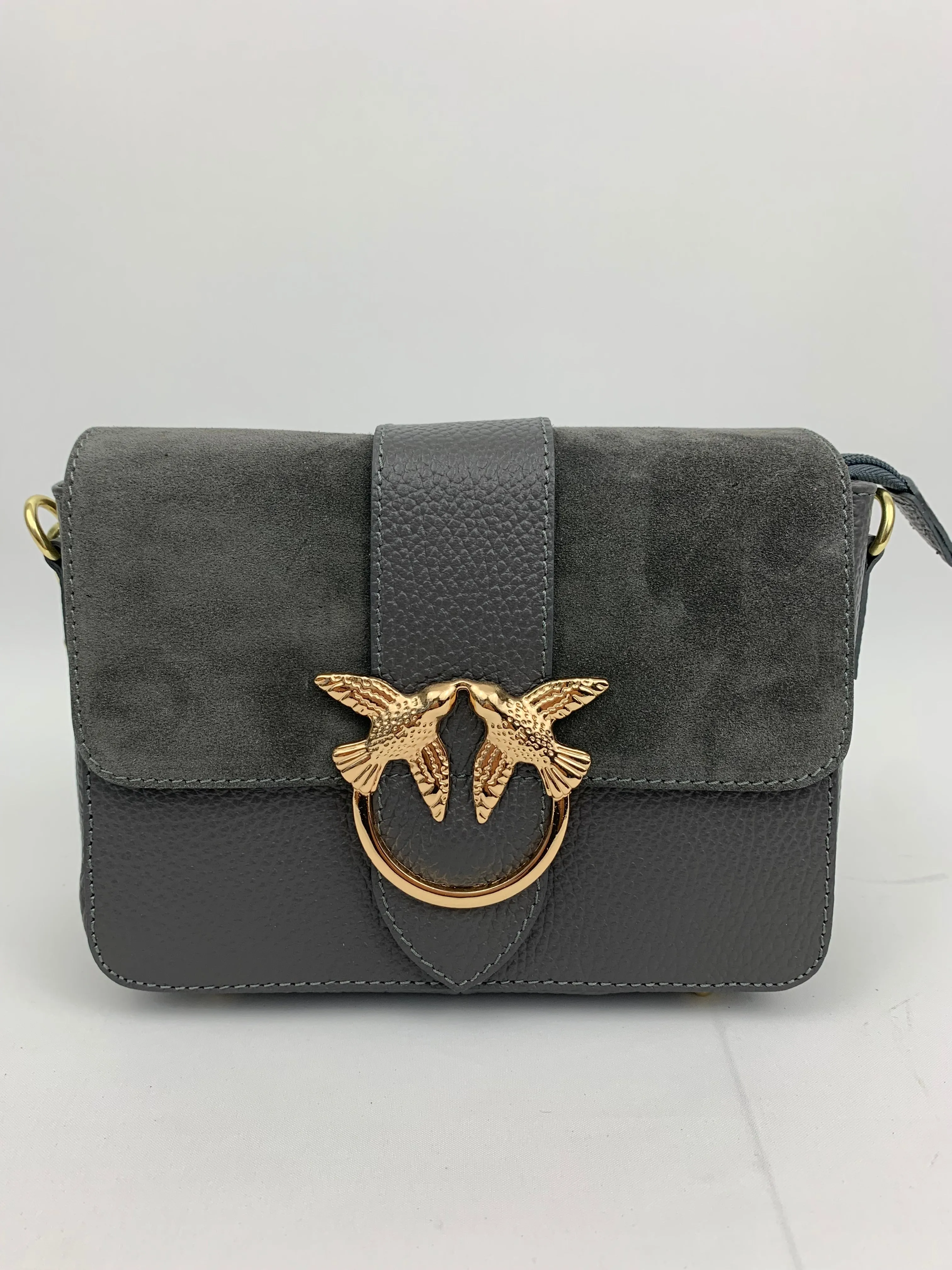 VENICE SILVER - Italian Genuine leather top handle/ crossbody bag with suede front flap