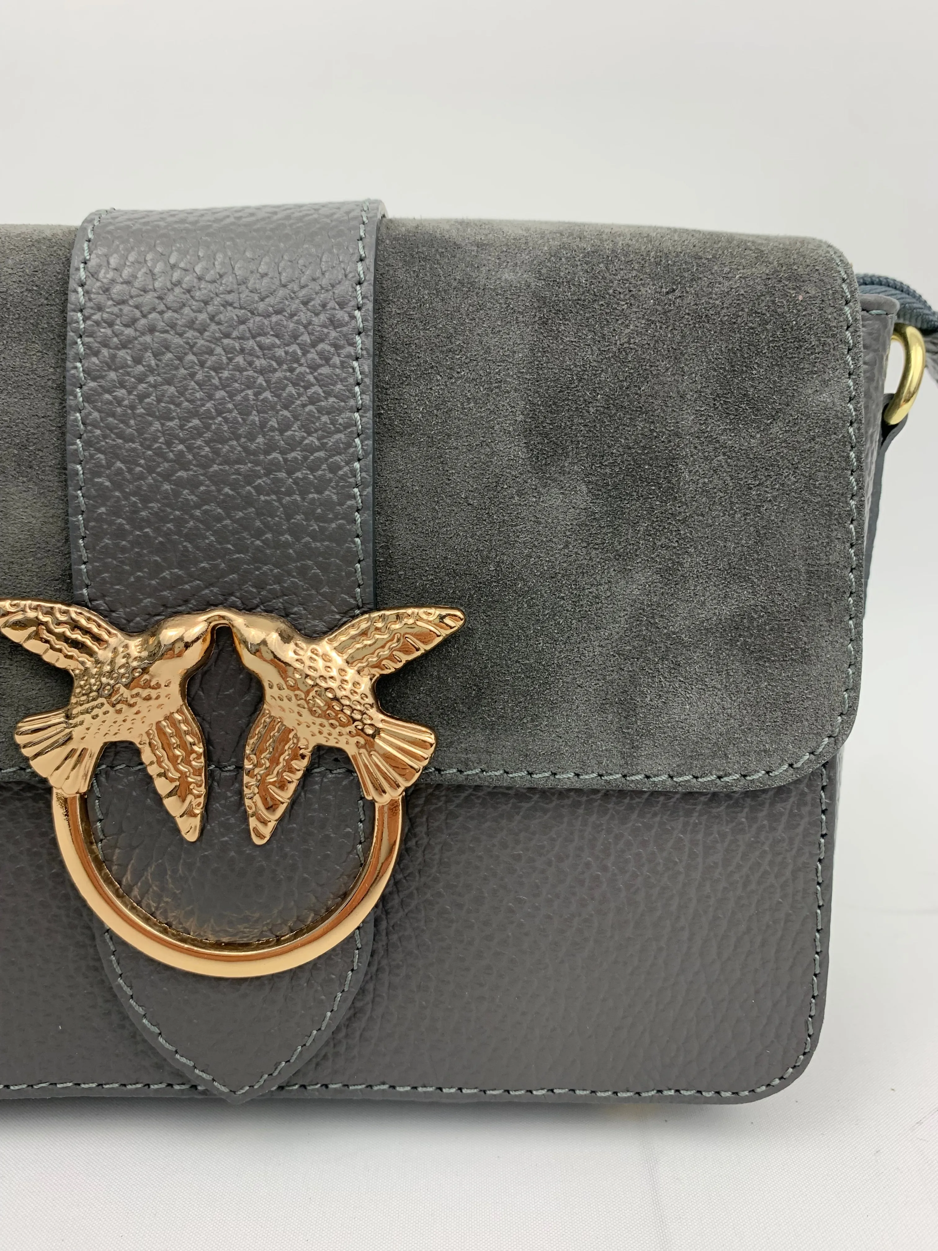 VENICE SILVER - Italian Genuine leather top handle/ crossbody bag with suede front flap