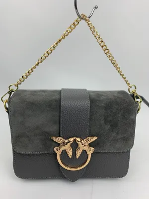 VENICE SILVER - Italian Genuine leather top handle/ crossbody bag with suede front flap