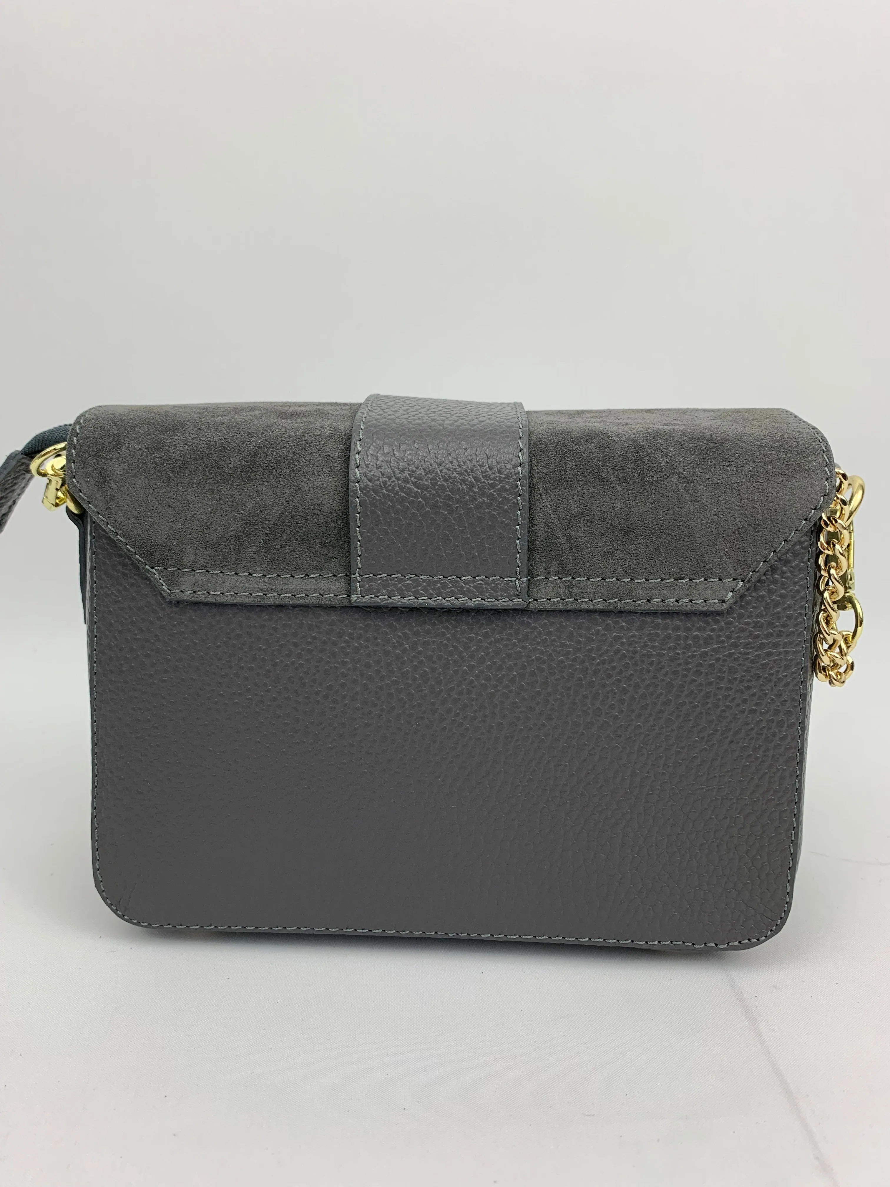 VENICE SILVER - Italian Genuine leather top handle/ crossbody bag with suede front flap