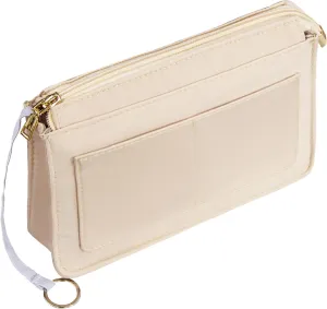 Vercord Purse Organizer Insert with Zipper for Women Hobo Handbags Shaper Insert 12 Pockets Bag Beige Small
