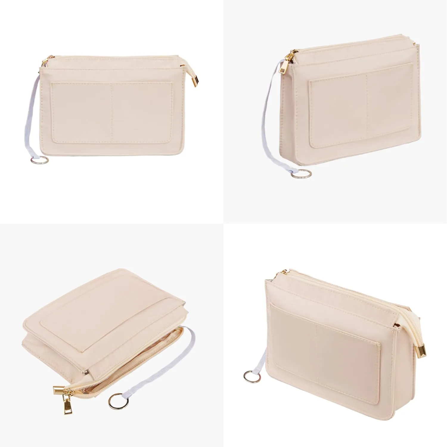 Vercord Purse Organizer Insert with Zipper for Women Hobo Handbags Shaper Insert 12 Pockets Bag Beige Small