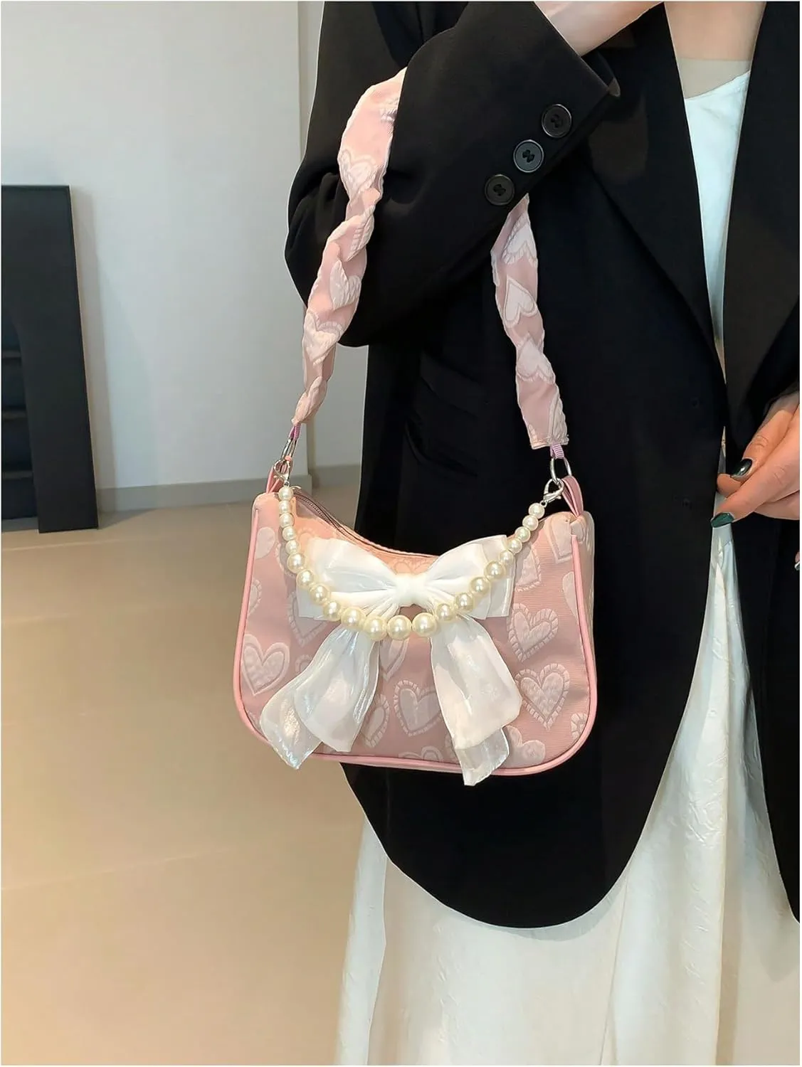 Verdusa Women's Bow Ruched Strap Handbag Elegant Top Handle Chain Crossbody Bag