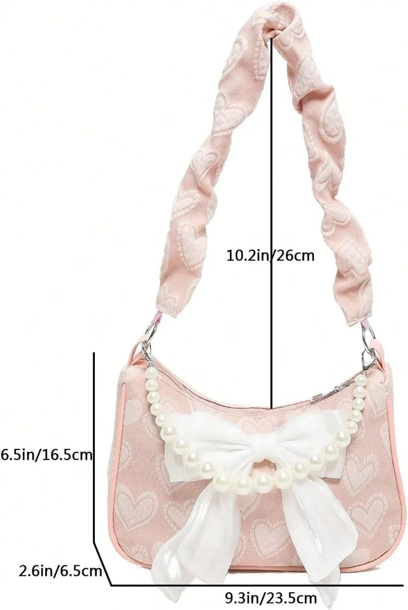Verdusa Women's Bow Ruched Strap Handbag Elegant Top Handle Chain Crossbody Bag