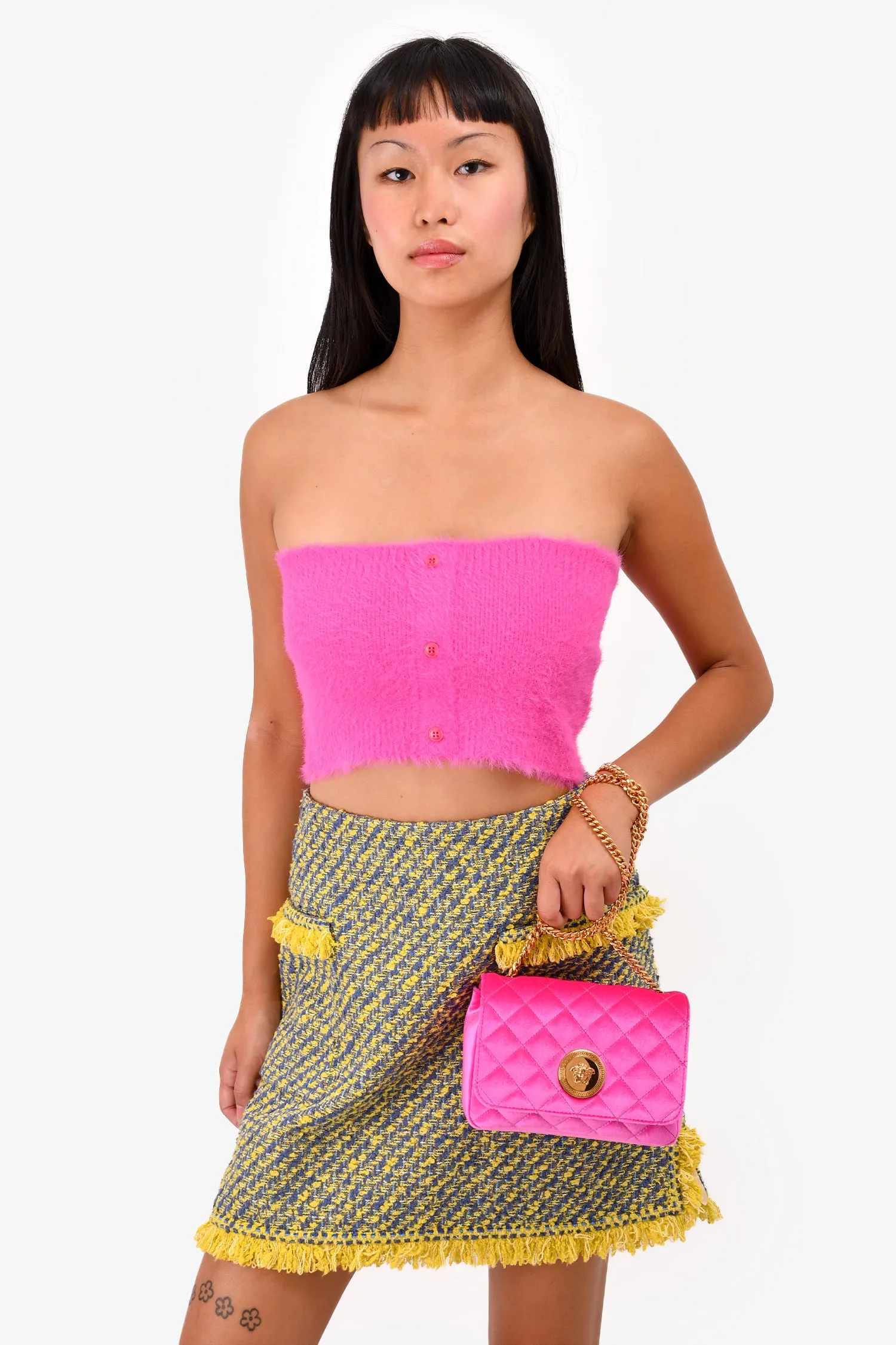 Versace Pink Quilted Velvet Chain Crossbody