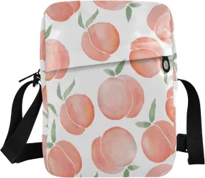 VIGTRO Small Crossbody Bag for Women Men, Watercolor Peaches Messenger Bag Purse with Adjustable Strap, Summer Small Shoulder Bag for Travel Outdoor Sports