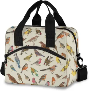 Vintage Birds Lunch Bag Insulated Lunch Box Tote Bag Meal Prep Cooler Handbags for Women Men Adults