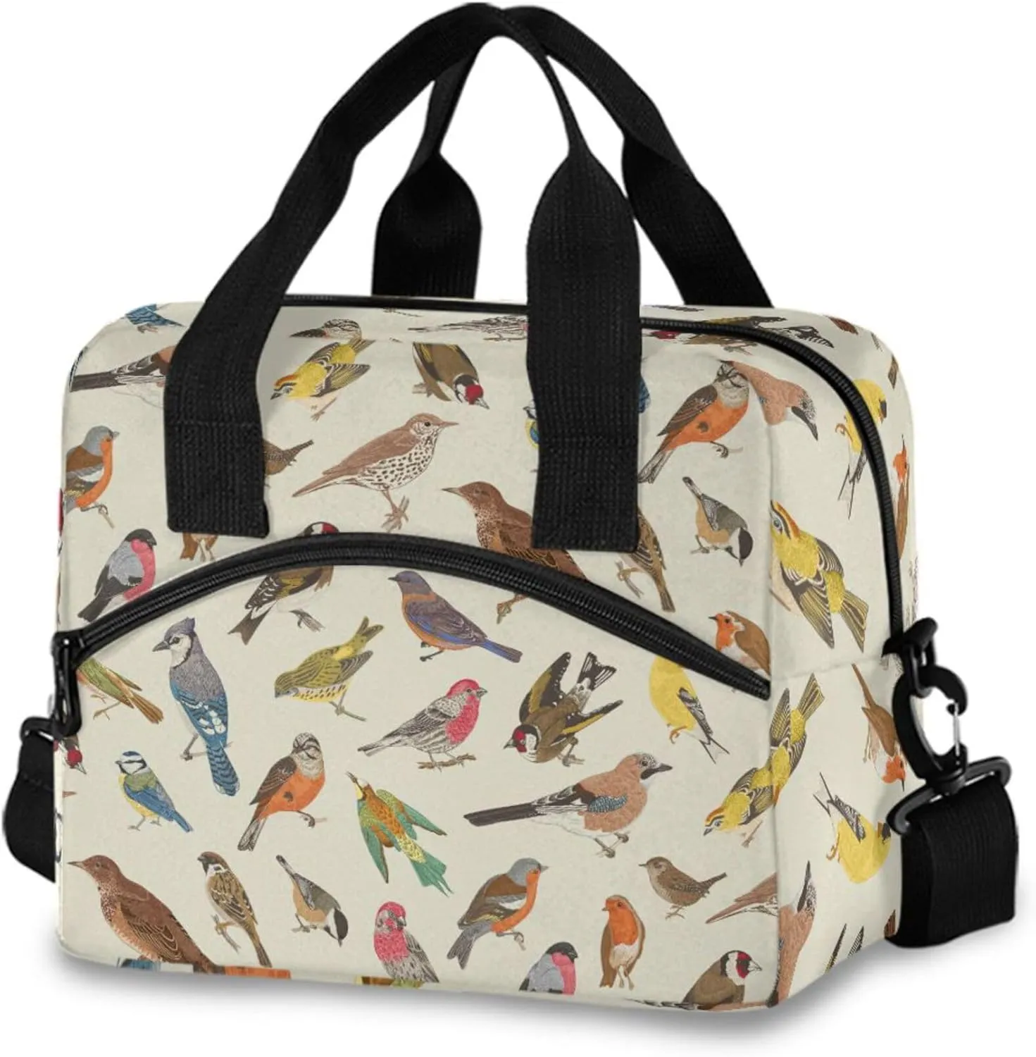 Vintage Birds Lunch Bag Insulated Lunch Box Tote Bag Meal Prep Cooler Handbags for Women Men Adults