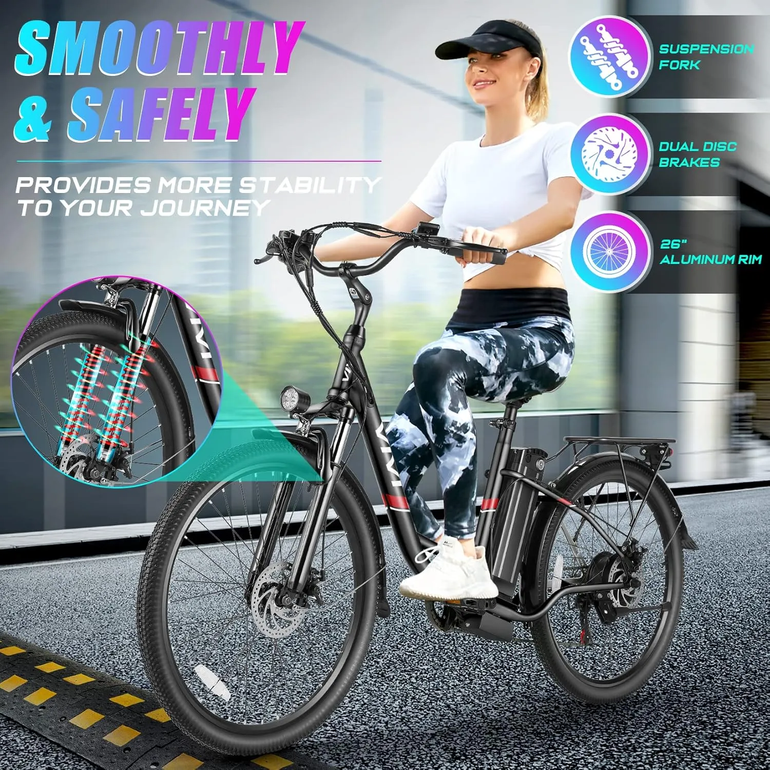Vivi Electric Bike for Adults 750W Peak Ebike with Removable Battery, 26'' Electric Commuter Bike 22MPH & 50 Miles Adult Electric Bicycles with Cruise Control, LCD Display, UL 2849 Certified
