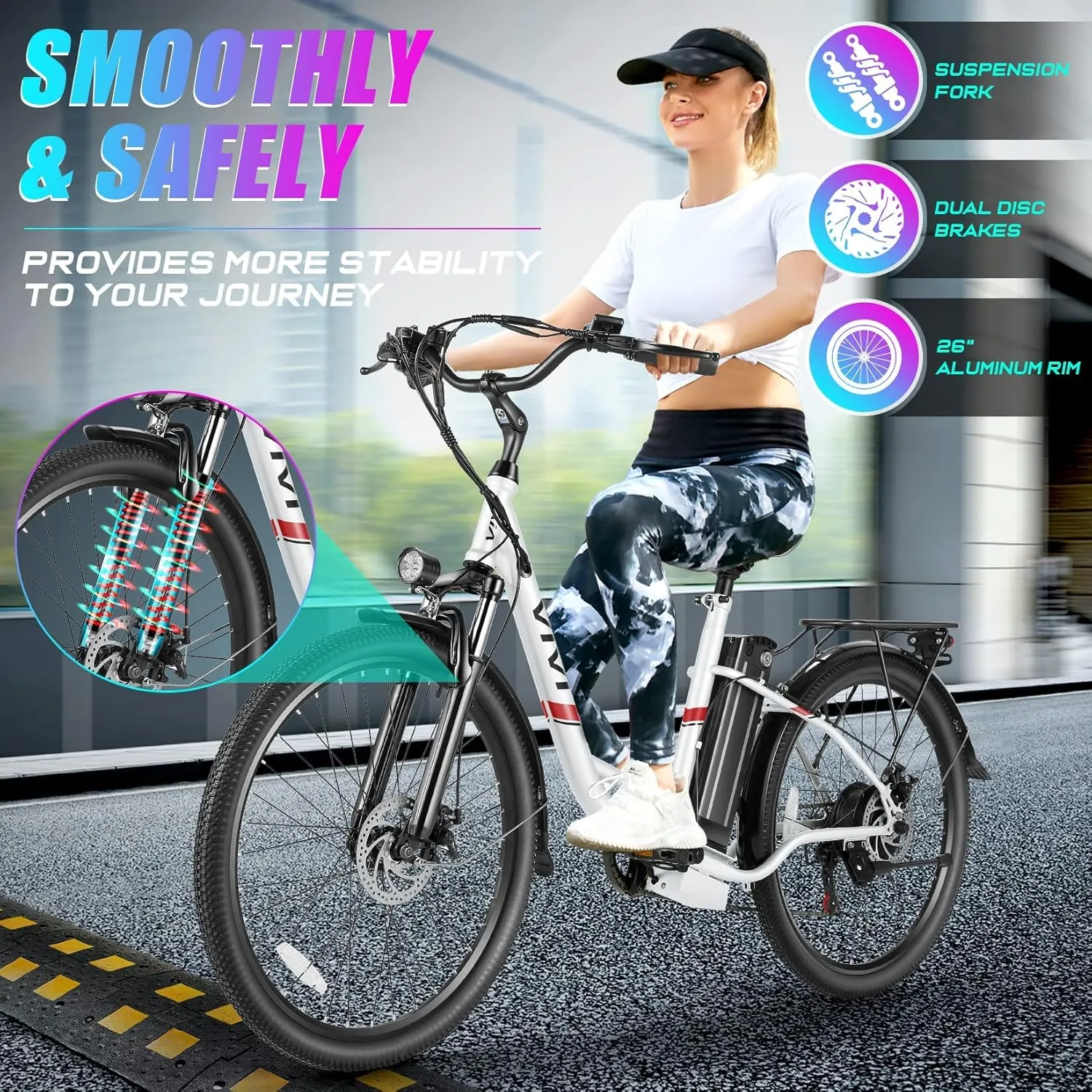Vivi Electric Bike for Adults 750W Peak Ebike with Removable Battery, 26'' Electric Commuter Bike 22MPH & 50 Miles Adult Electric Bicycles with Cruise Control, LCD Display, UL 2849 Certified