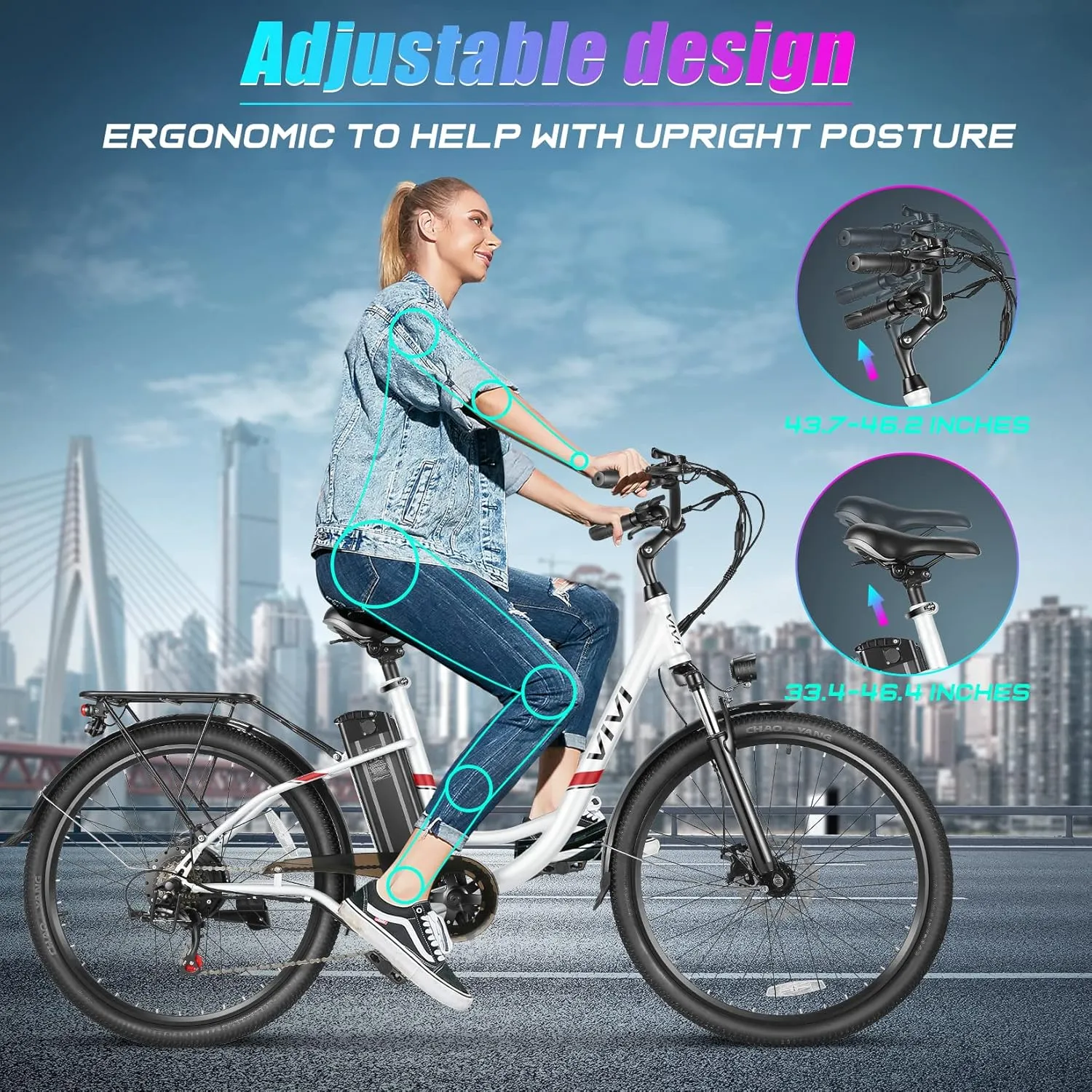 Vivi Electric Bike for Adults 750W Peak Ebike with Removable Battery, 26'' Electric Commuter Bike 22MPH & 50 Miles Adult Electric Bicycles with Cruise Control, LCD Display, UL 2849 Certified