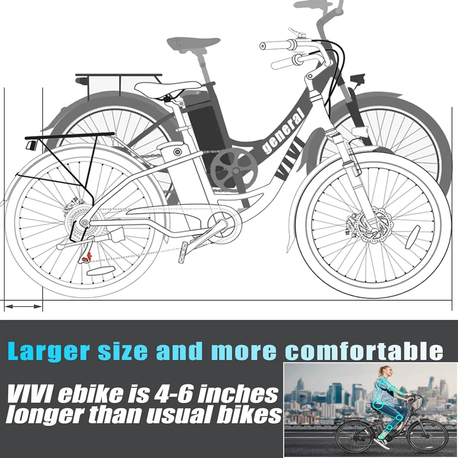 Vivi Electric Bike for Adults 750W Peak Ebike with Removable Battery, 26'' Electric Commuter Bike 22MPH & 50 Miles Adult Electric Bicycles with Cruise Control, LCD Display, UL 2849 Certified