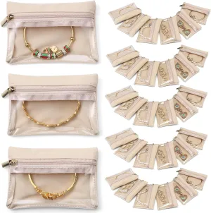Vlando Travel Jewelry Bags,Jewelry Pouch Bag, Clear velvet zipper pockets Jewelry Storage Bag Organizer Case for Traveling Women Girl Gift 33Pcs