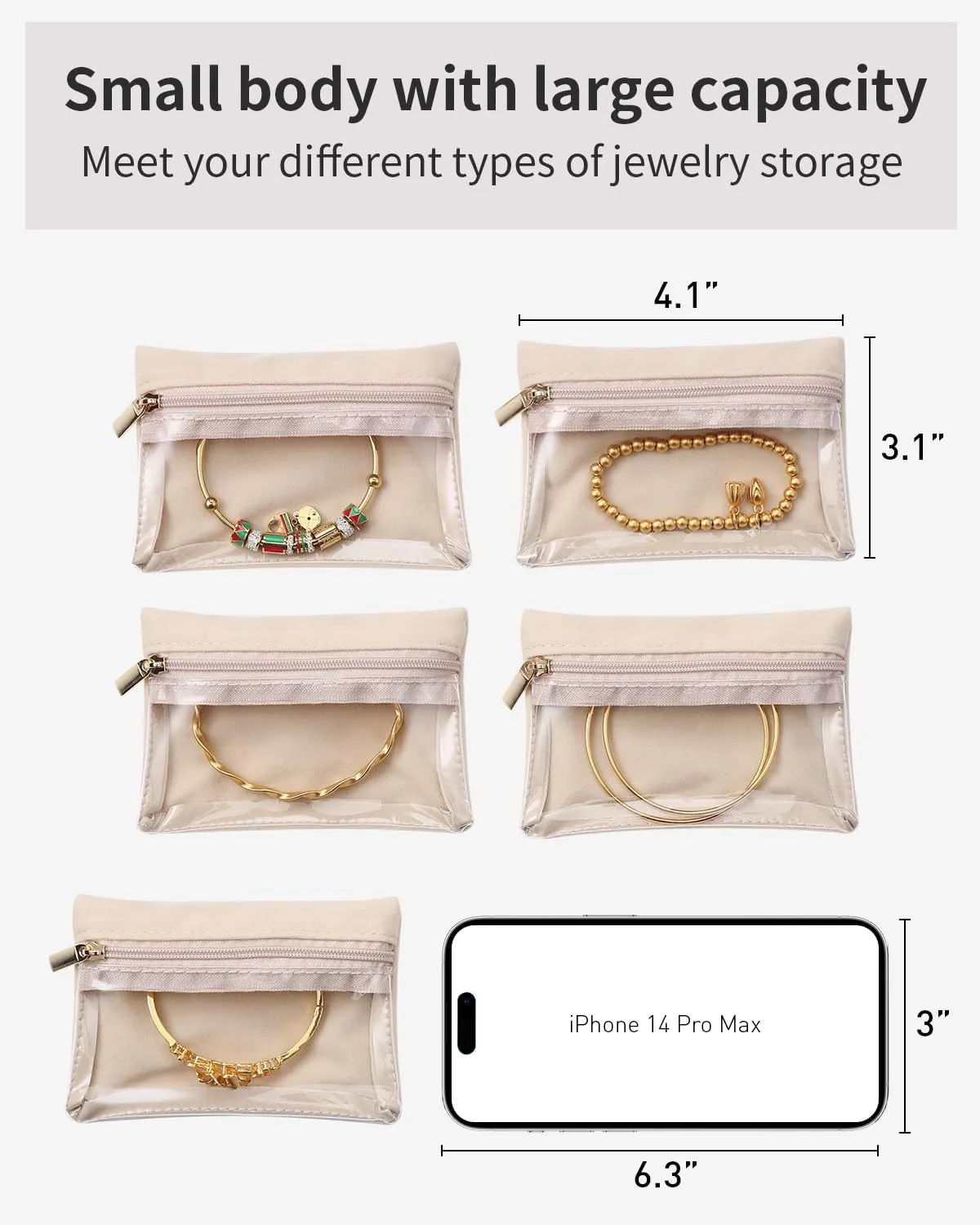 Vlando Travel Jewelry Bags,Jewelry Pouch Bag, Clear velvet zipper pockets Jewelry Storage Bag Organizer Case for Traveling Women Girl Gift 33Pcs