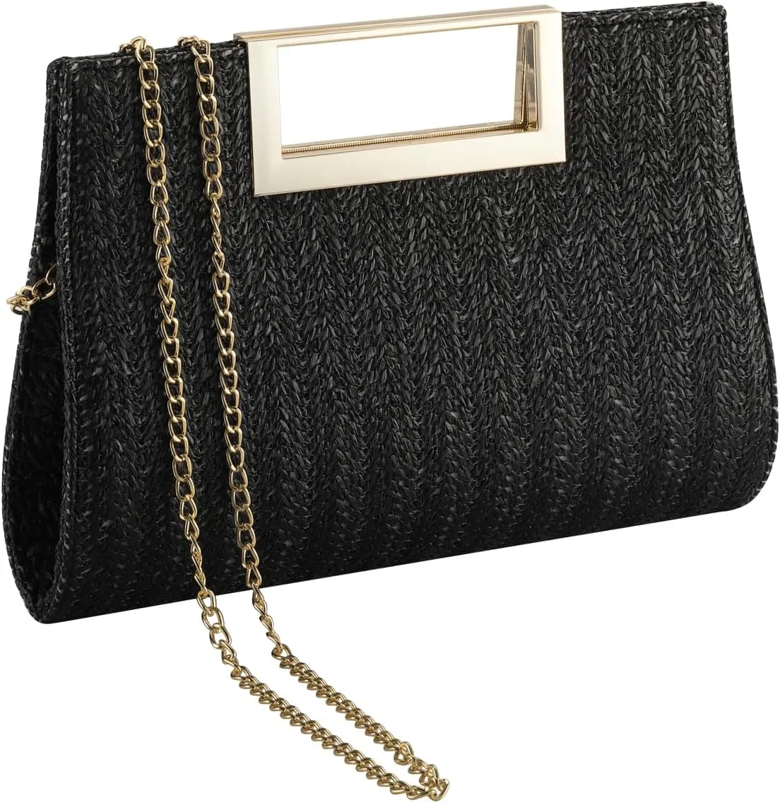 WALLYN'S Clutch Purse for Women PU Leather/Straw Evening Party Metal Grip Cut it out Handbag with Shoulder Chain Strap