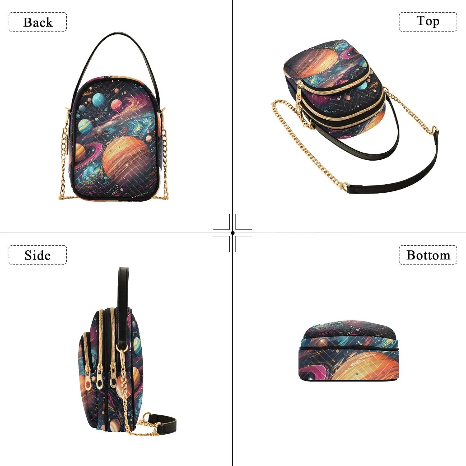 Watercolor Floral Border Women Crossbody Handbag, Crossbody Handbag with Chain Strap, Crossbody for Women Trendy