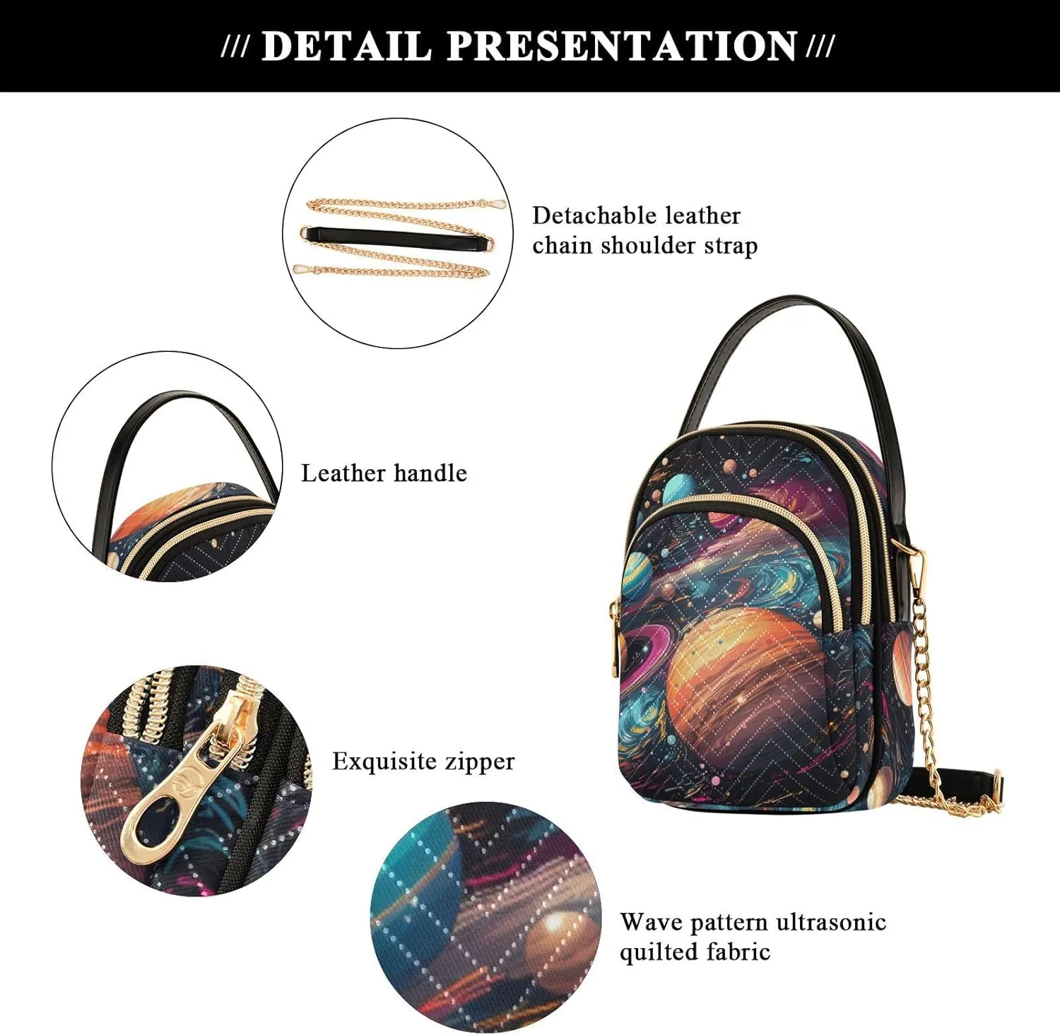 Watercolor Floral Border Women Crossbody Handbag, Crossbody Handbag with Chain Strap, Crossbody for Women Trendy
