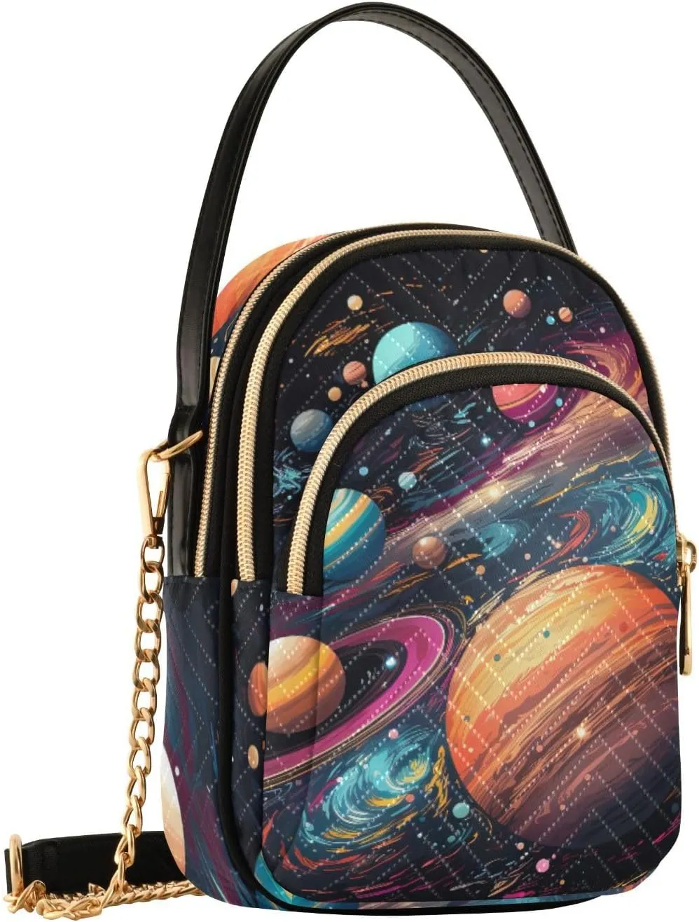 Watercolor Floral Border Women Crossbody Handbag, Crossbody Handbag with Chain Strap, Crossbody for Women Trendy