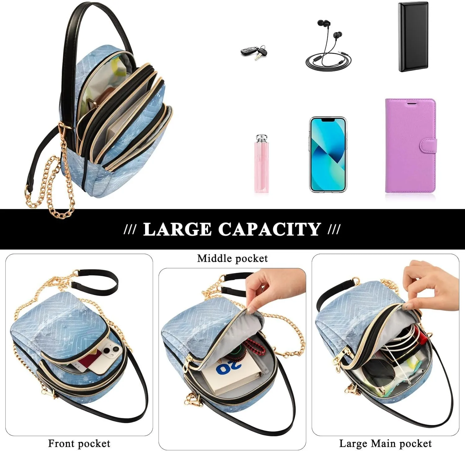 Watercolor Trees in Autumn with River Shoulder Handbag, Trendy Crossbody Purses Removable Strap Crossbody