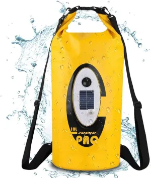 Waterproof 10L Dry Bags with Wireless Speaker Backpack for Fishing Hiking Floating,Solar Dry Storage Bag Built-in 2000mAh Battery and 5 Lighting Modes for Camping