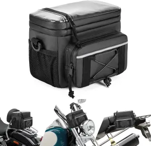 Waterproof Motorcycle Handlebar Bag, Dirtbike Handlebar Bag for Cruiser Softail Dyna Sportsters, Bicycle Tool Storage Pouch with PVC Clear Window & USB Charge Hole, Bag Only