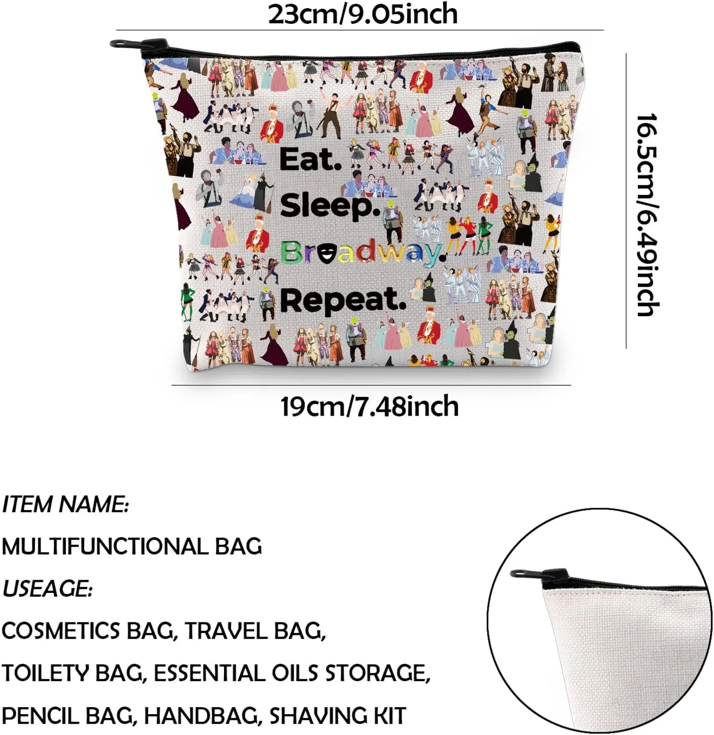 WCGXKO Musical Lover Gift Musical Character Zipper Pouch Makeup Bag(SLEEP B)